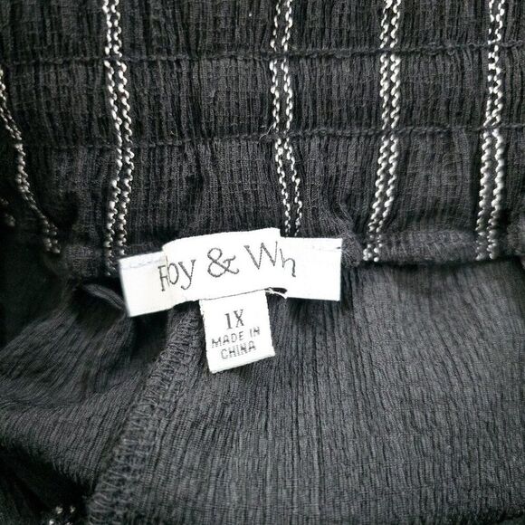 Ruby And Wren 1X - Womens Black Pinstripe Pockets Elastic Waist Wide Leg Pants - Picture 5 of 5